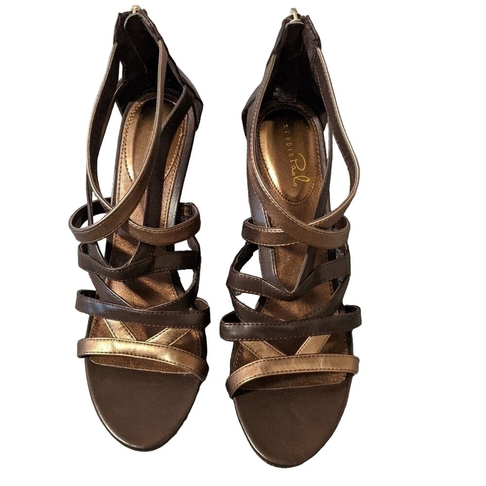 Studio Paolo NWOT Brown/Gold Heeled Sandals 9.5